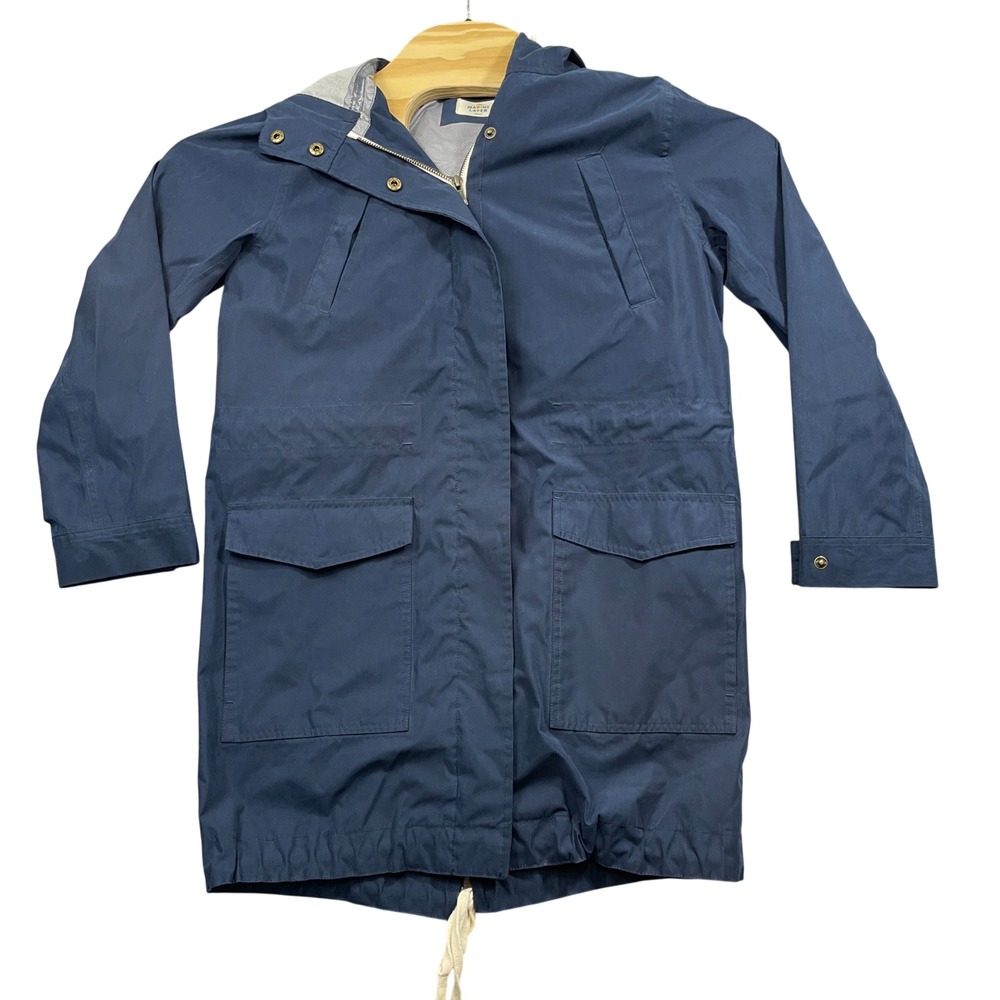 Marine Layer‎ Small Navy Women's Coat Hooded Snap Reverse Zip Closure Poly/Nylon